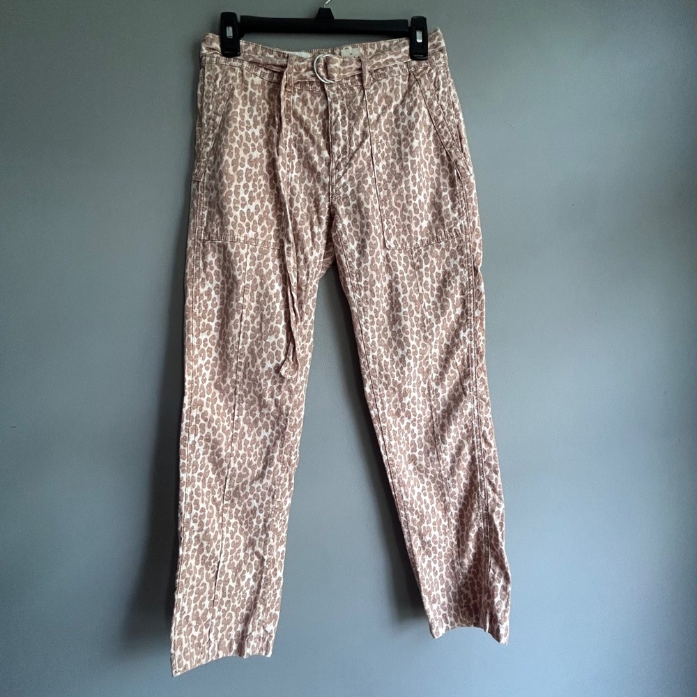 Anthropologie The Wanderer Leopard Print Pants Tan Utility Straight Leg Size 26